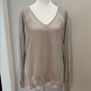 2/$40 🌸Lucky Brand Gray V-Neck Sweater with underlay and intricate sleeve detail